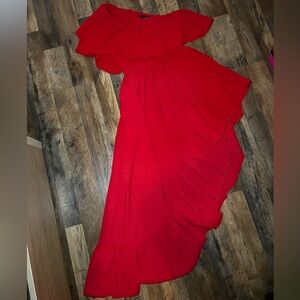 Elegant Red Asymmetrical Women's Dress